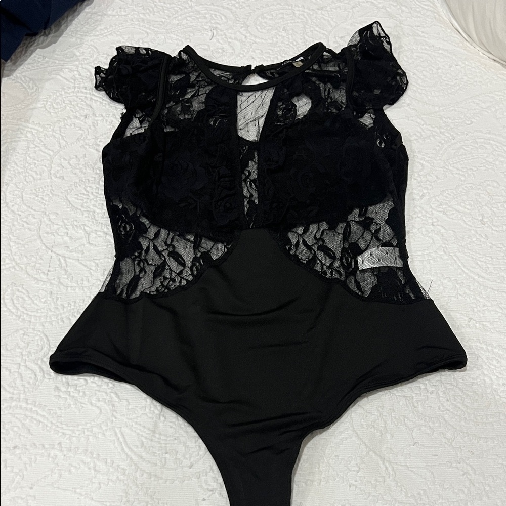 Fashion Nova Black Lace Bodysuit